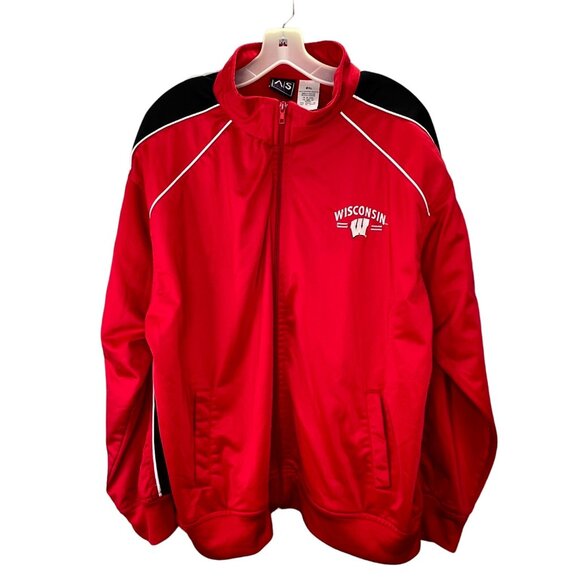 UW University Wisconsin Track Jacket 2XL Badgers Red Zip Embroidered Mock Neck - Picture 1 of 6